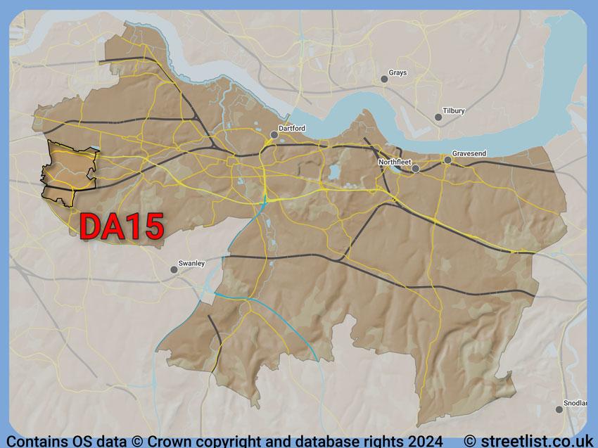 Where the DA15 postcode district lies within the wider  postcode area