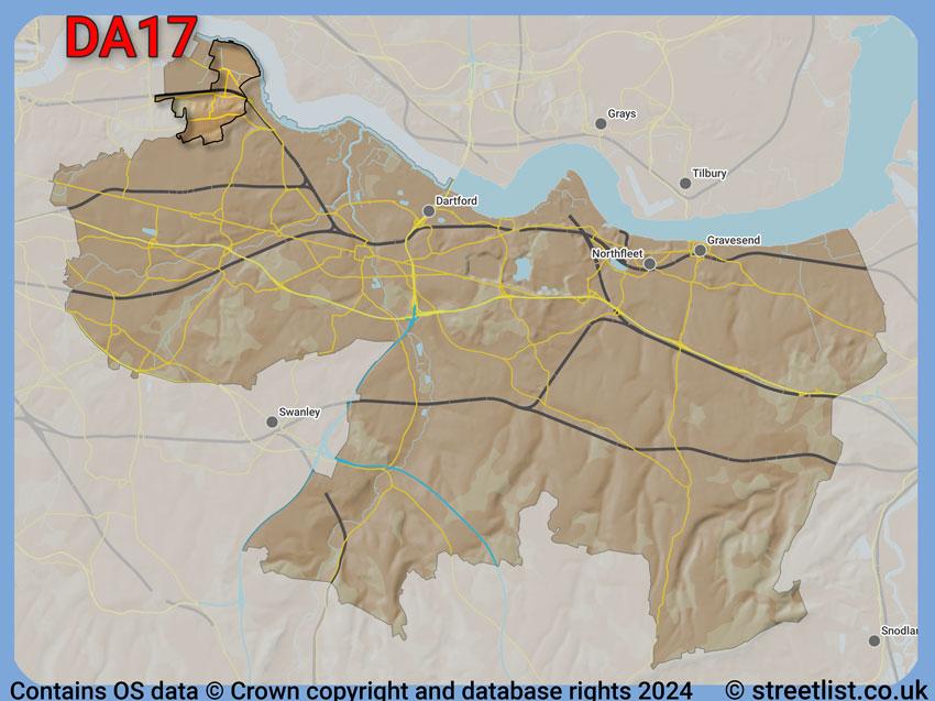 Where the DA17 postcode district lies within the wider  postcode area