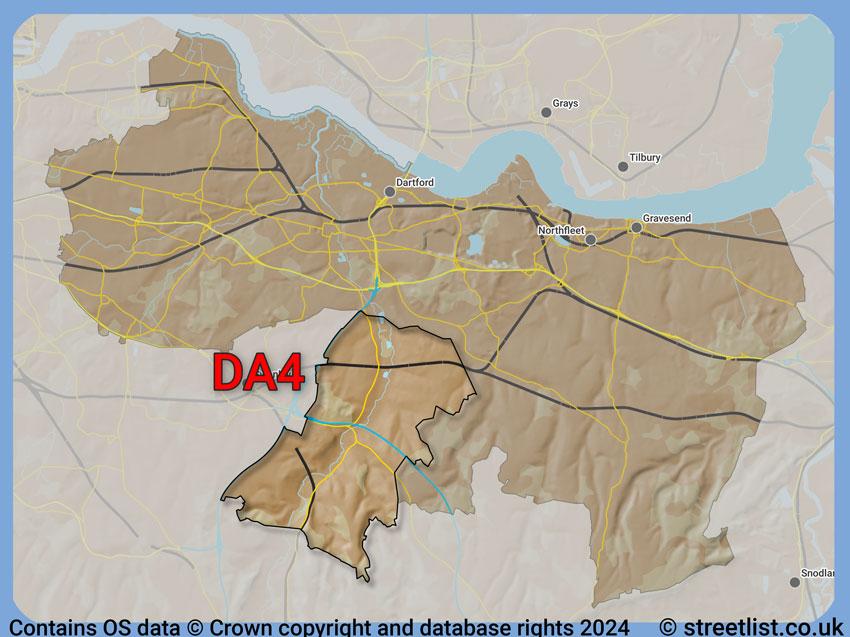 Where the DA4 postcode district lies within the wider  postcode area