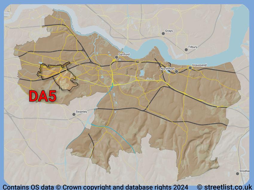 Where the DA5 postcode district lies within the wider  postcode area