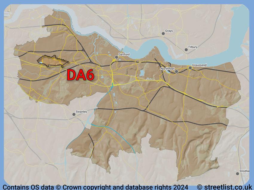 Where the DA6 postcode district lies within the wider  postcode area