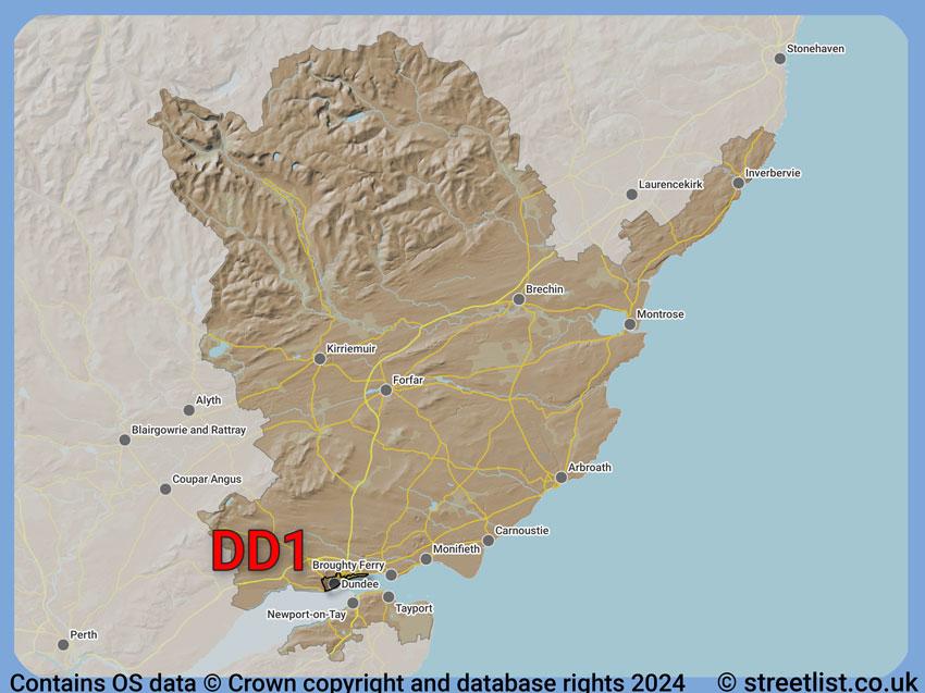 Where the DD1 postcode district lies within the wider  postcode area