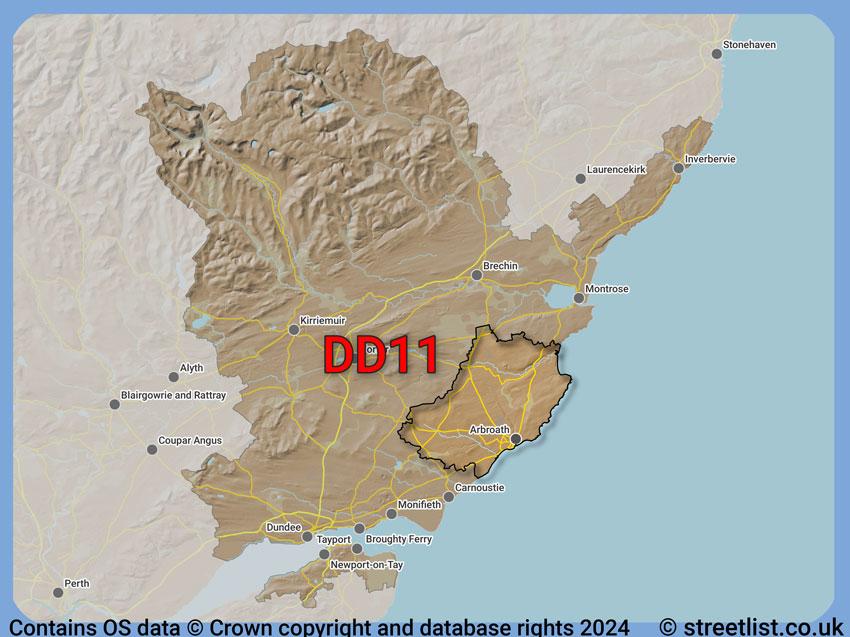 Where the DD11 postcode district lies within the wider  postcode area