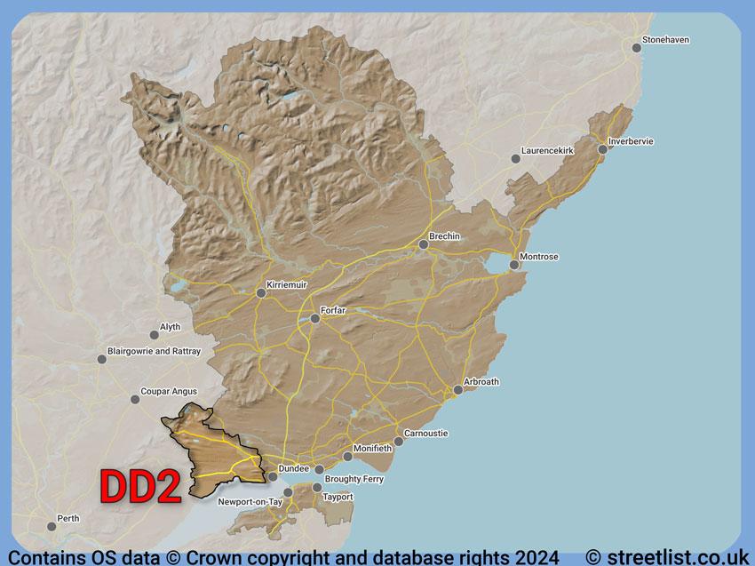 Where the DD2 postcode district lies within the wider  postcode area