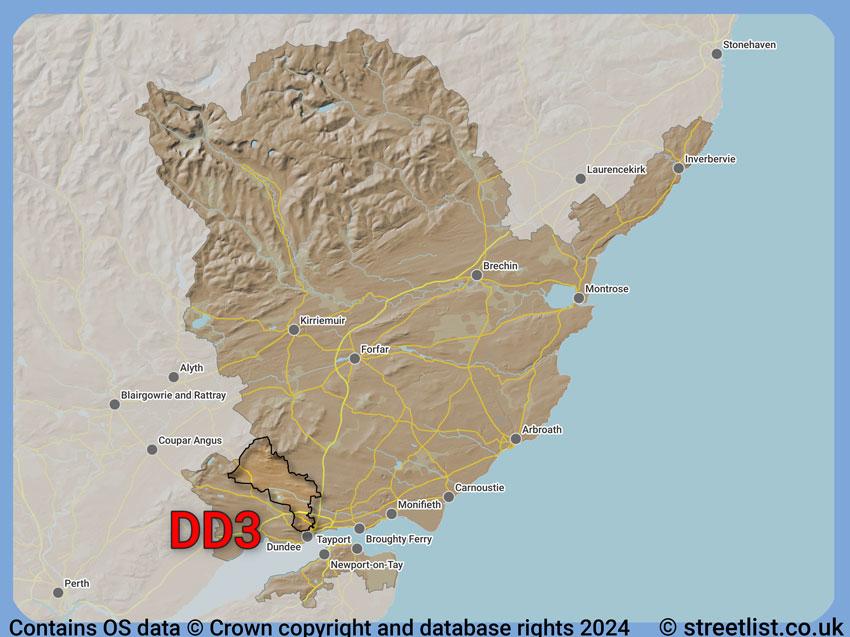 Where the DD3 postcode district lies within the wider  postcode area