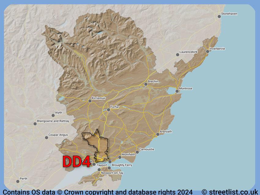 Where the DD4 postcode district lies within the wider  postcode area