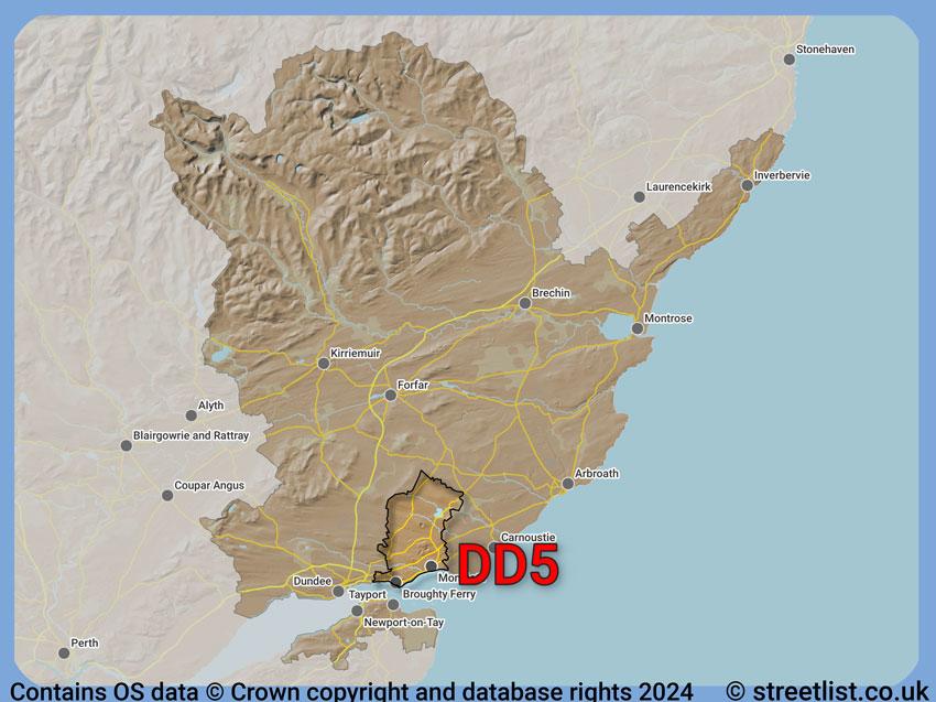 Where the DD5 postcode district lies within the wider  postcode area