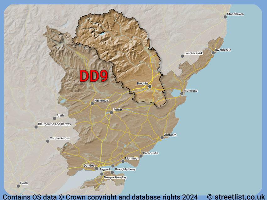 Where the DD9 postcode district lies within the wider  postcode area