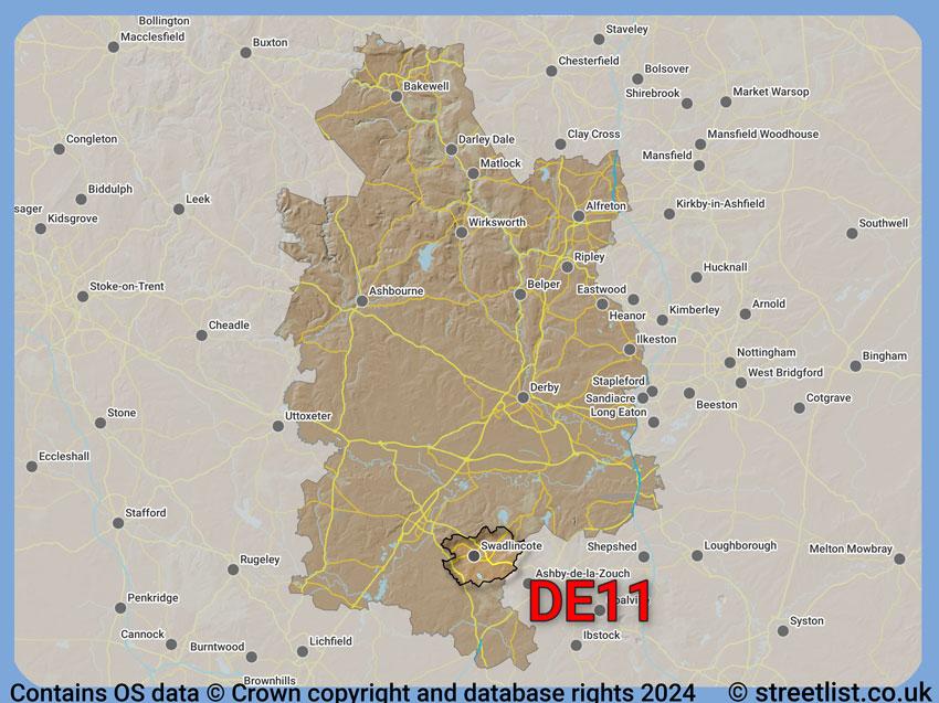 Where the DE11 postcode district lies within the wider  postcode area