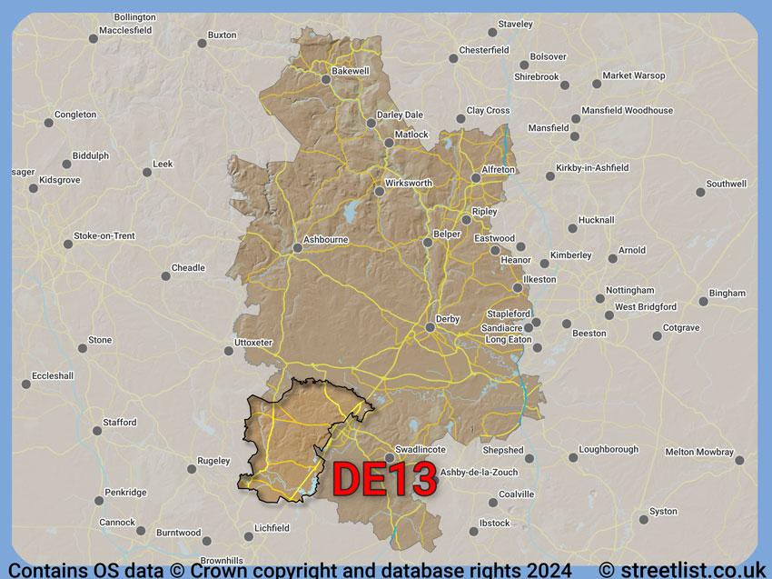 Where the DE13 postcode district lies within the wider  postcode area