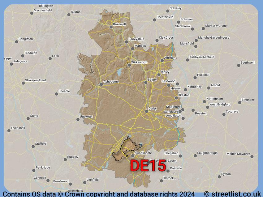 Where the DE15 postcode district lies within the wider  postcode area