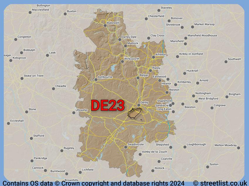 Where the DE23 postcode district lies within the wider  postcode area