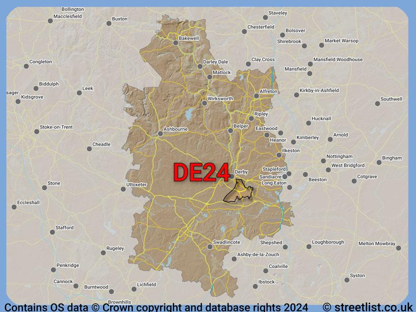 Where the DE24 postcode district lies within the wider  postcode area