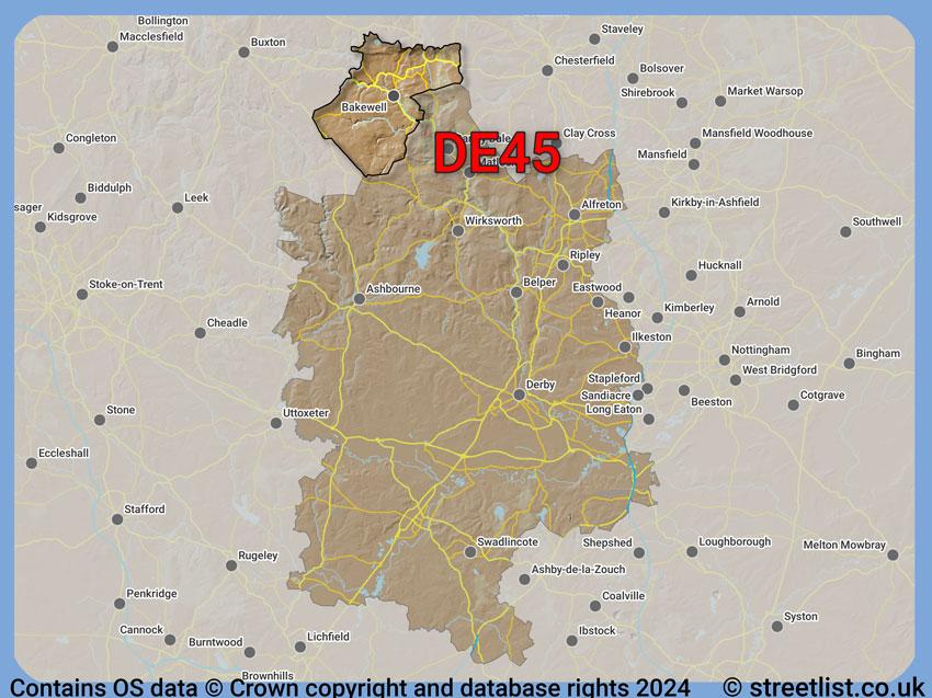 Where the DE45 postcode district lies within the wider  postcode area