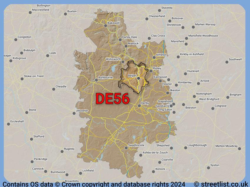 Where the DE56 postcode district lies within the wider  postcode area