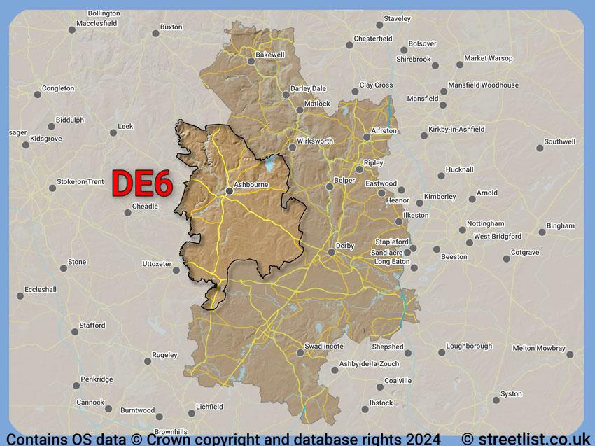 Where the DE6 postcode district lies within the wider  postcode area