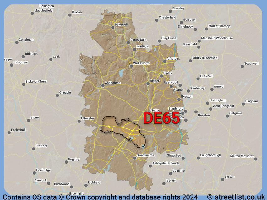 Where the DE65 postcode district lies within the wider  postcode area