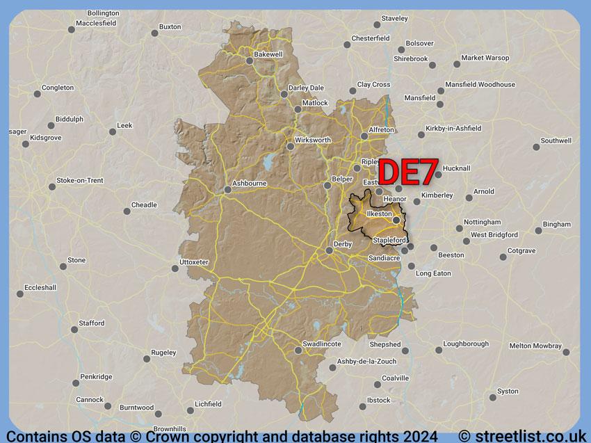 Where the DE7 postcode district lies within the wider  postcode area