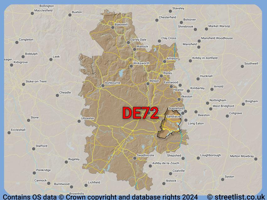 Where the DE72 postcode district lies within the wider  postcode area