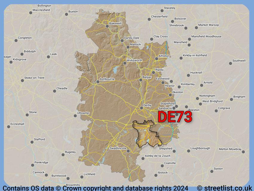 Where the DE73 postcode district lies within the wider  postcode area