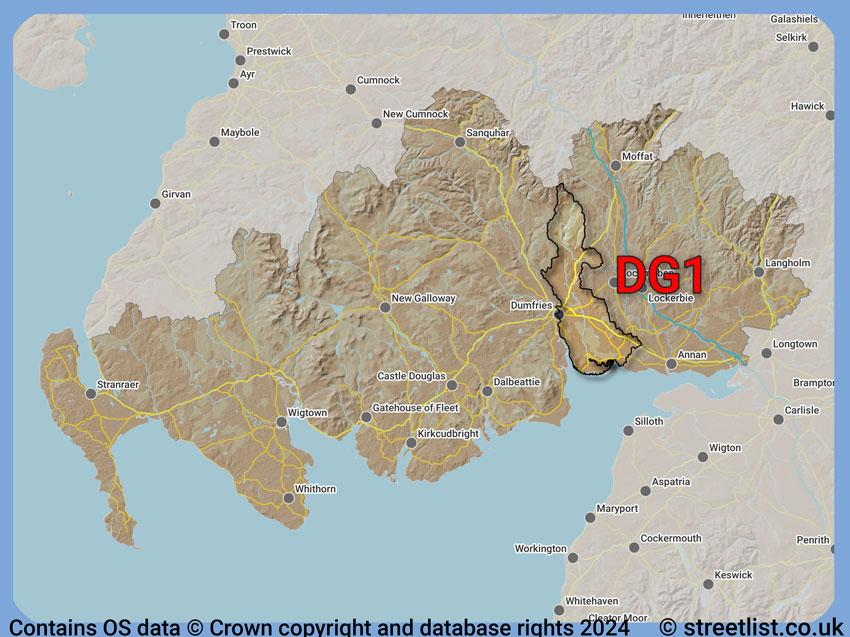 Where the DG1 postcode district lies within the wider  postcode area