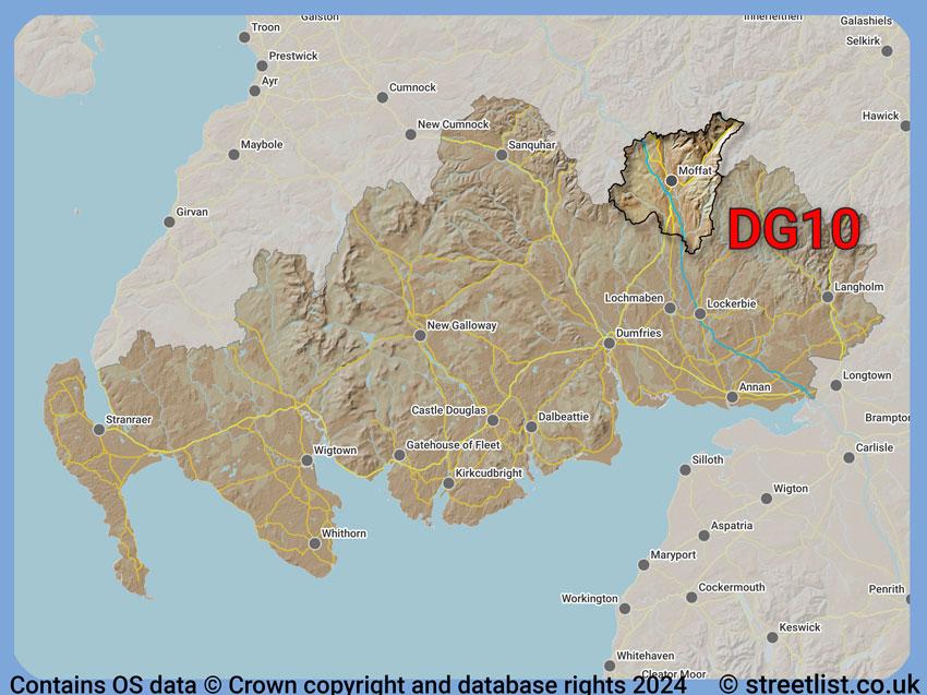 Where the DG10 postcode district lies within the wider  postcode area