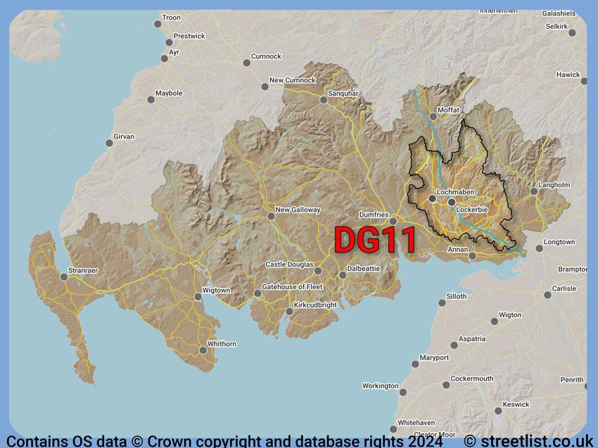 Where the DG11 postcode district lies within the wider  postcode area