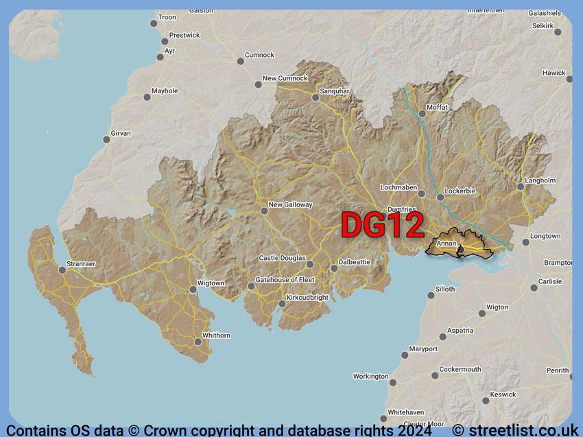 Where the DG12 postcode district lies within the wider  postcode area