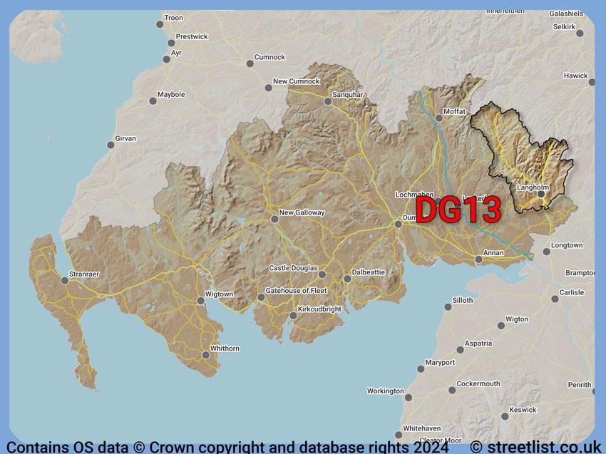 Where the DG13 postcode district lies within the wider  postcode area