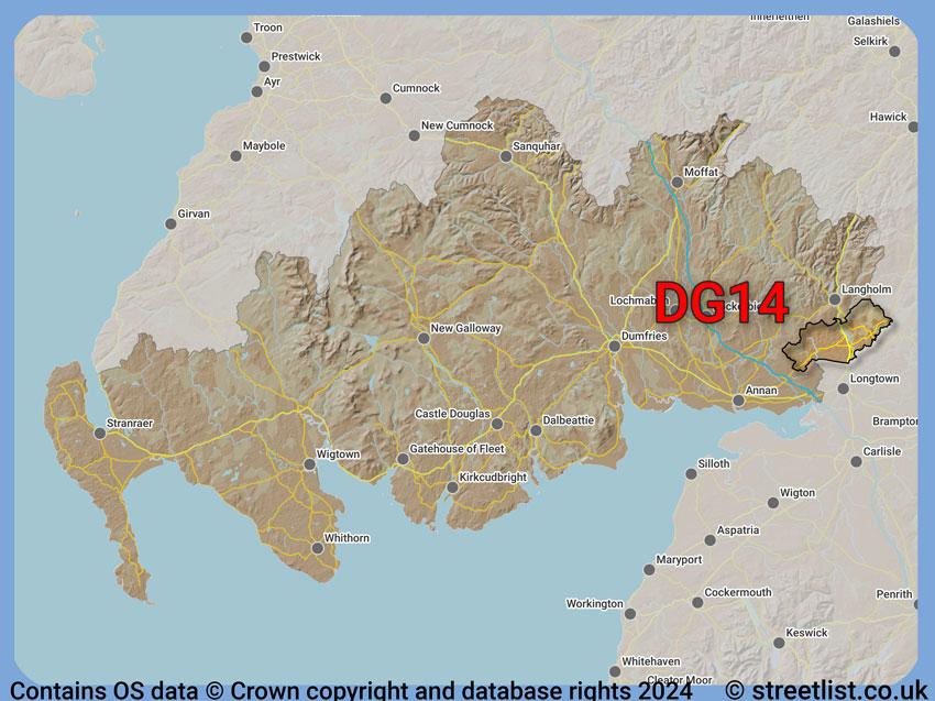 Where the DG14 postcode district lies within the wider  postcode area