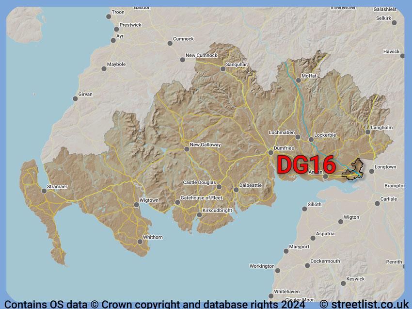 Where the DG16 postcode district lies within the wider  postcode area