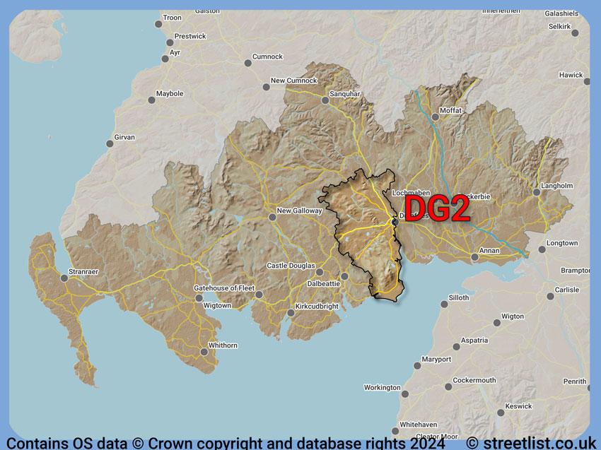 Where the DG2 postcode district lies within the wider  postcode area