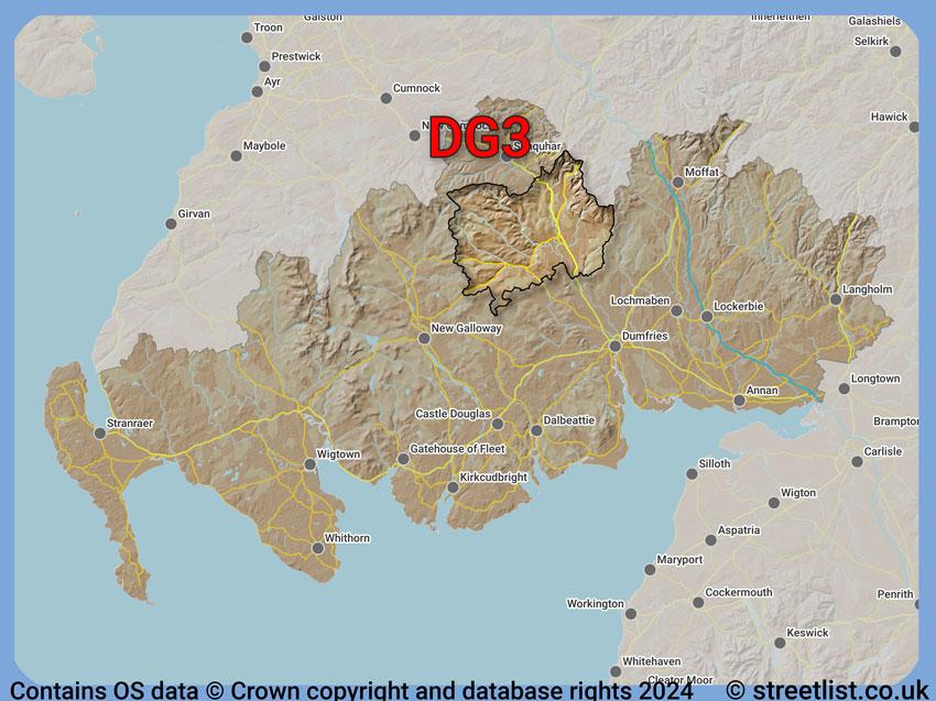 Where the DG3 postcode district lies within the wider  postcode area