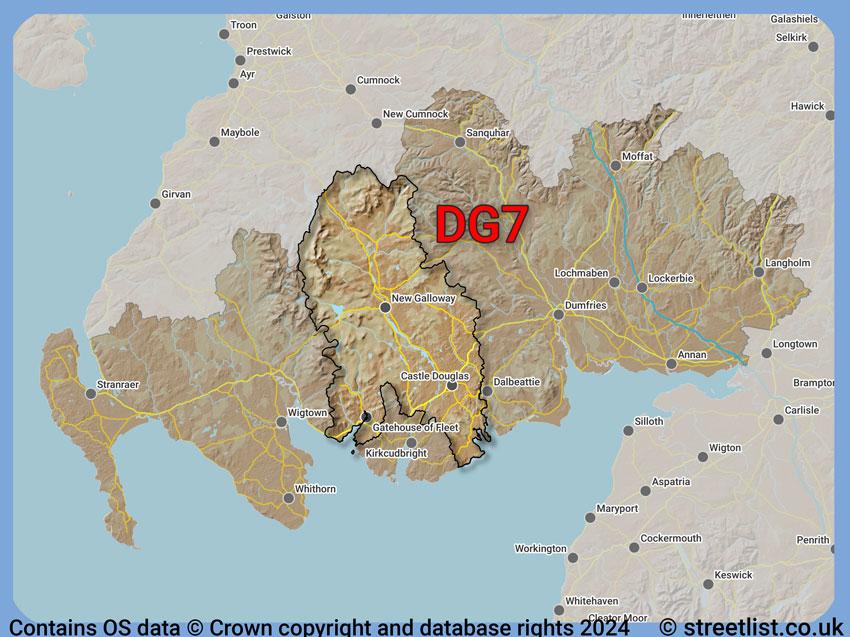 Where the DG7 postcode district lies within the wider  postcode area