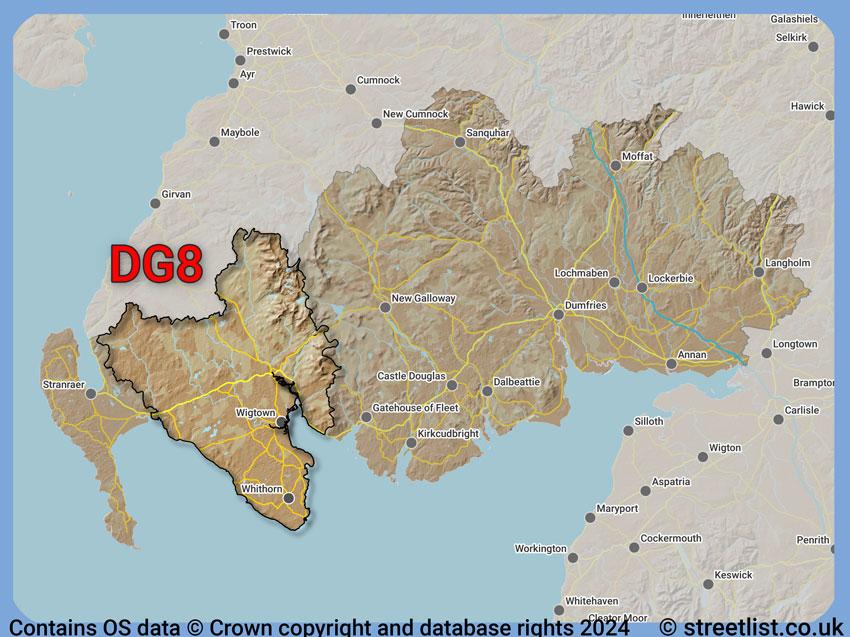 Where the DG8 postcode district lies within the wider  postcode area