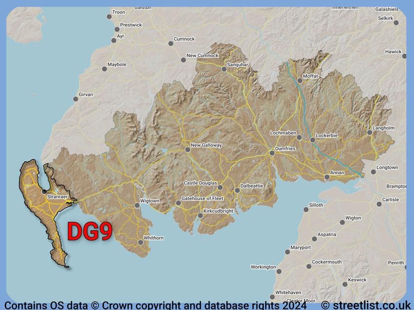 Where the DG9 postcode district lies within the wider  postcode area