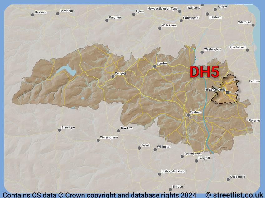 Where the DH5 postcode district lies within the wider  postcode area