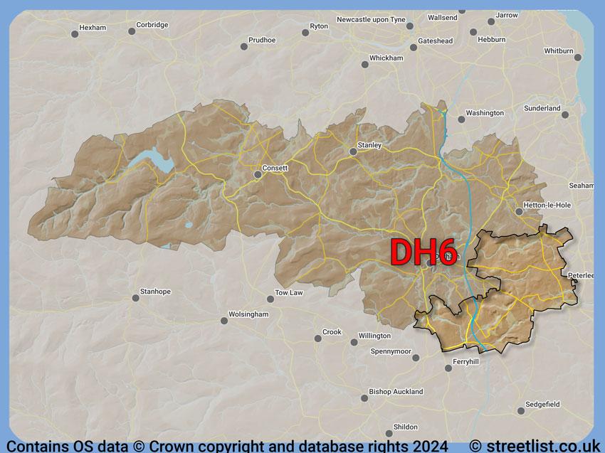 Where the DH6 postcode district lies within the wider  postcode area