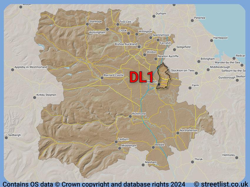 Where the DL1 postcode district lies within the wider  postcode area