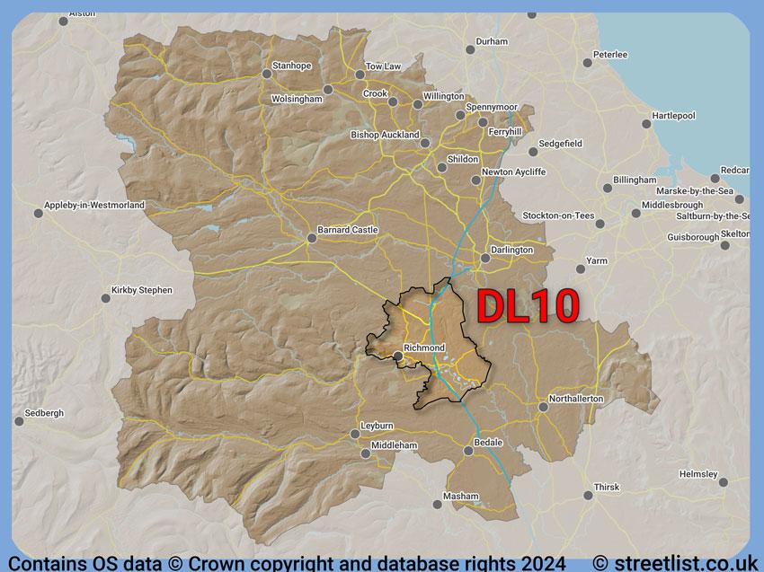 Where the DL10 postcode district lies within the wider  postcode area