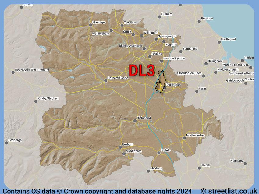 Where the DL3 postcode district lies within the wider  postcode area