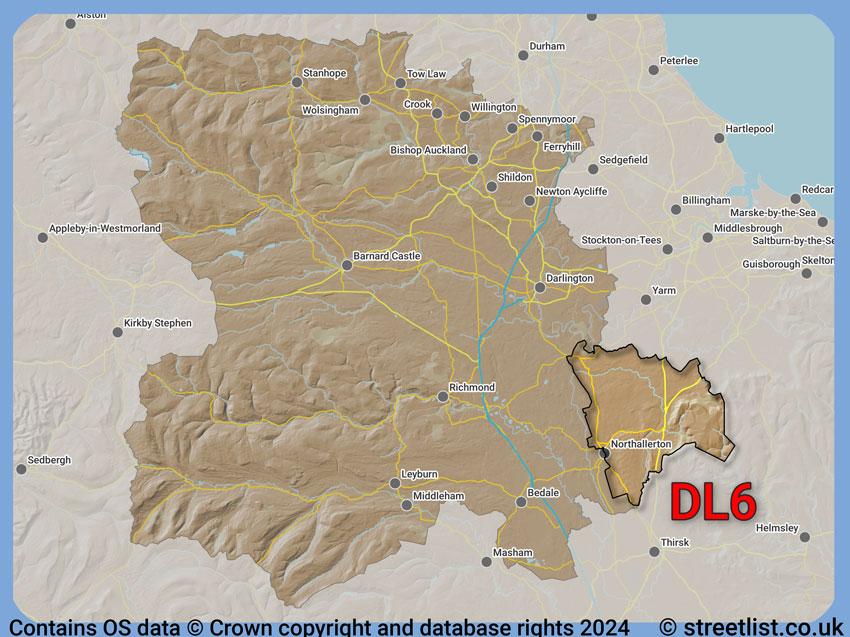 Where the DL6 postcode district lies within the wider  postcode area