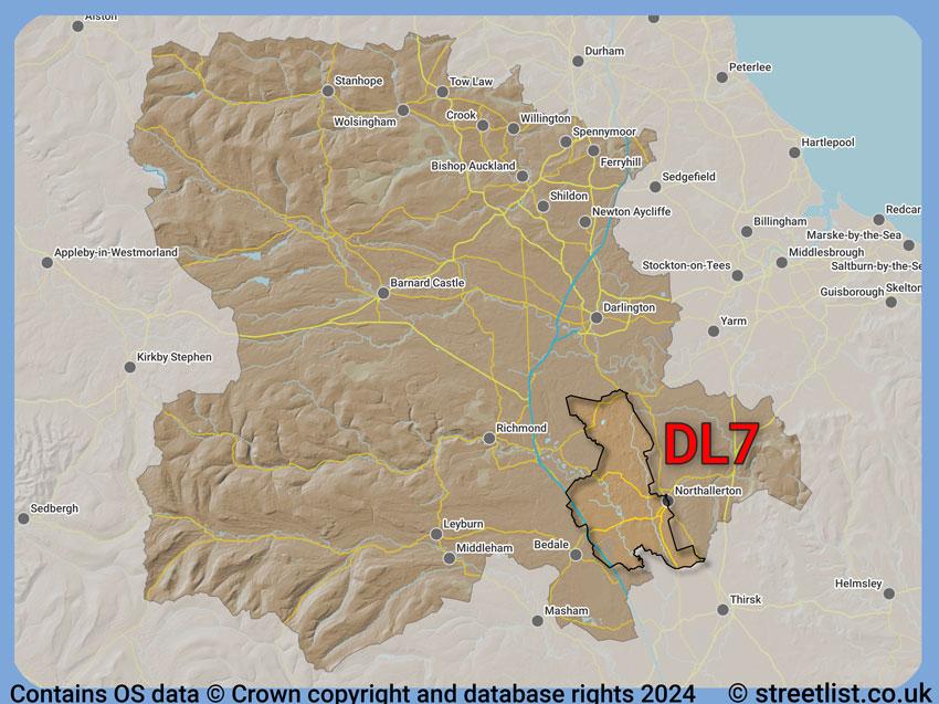 Where the DL7 postcode district lies within the wider  postcode area