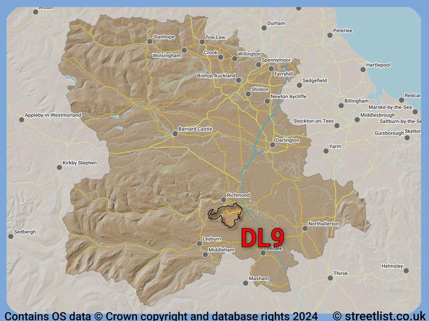 Where the DL9 postcode district lies within the wider  postcode area