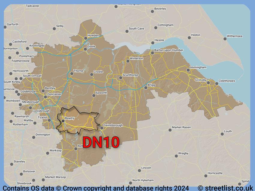 Where the DN10 postcode district lies within the wider  postcode area