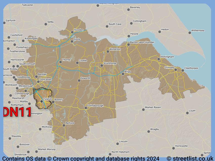 Where the DN11 postcode district lies within the wider  postcode area