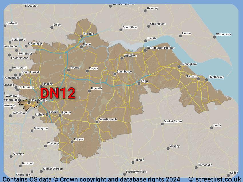 Where the DN12 postcode district lies within the wider  postcode area