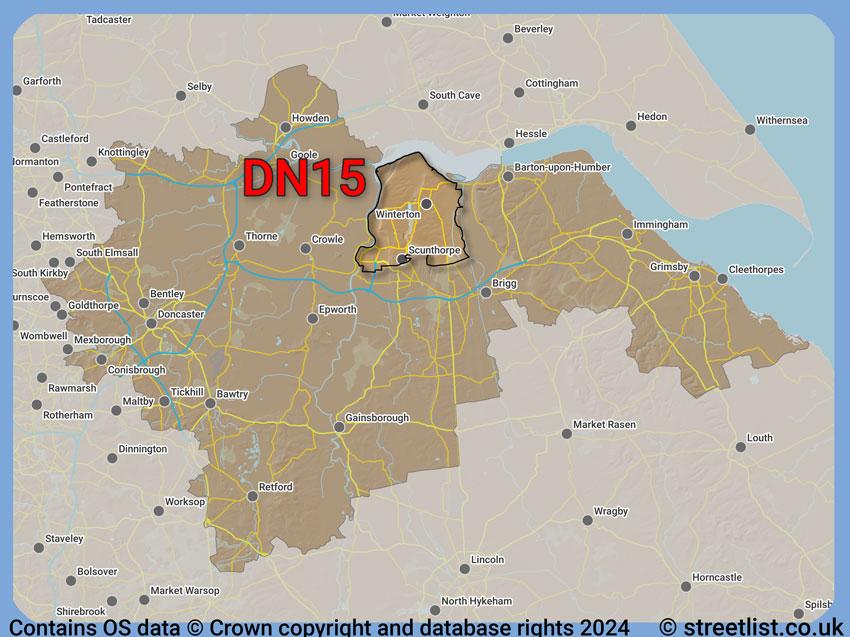 Where the DN15 postcode district lies within the wider  postcode area