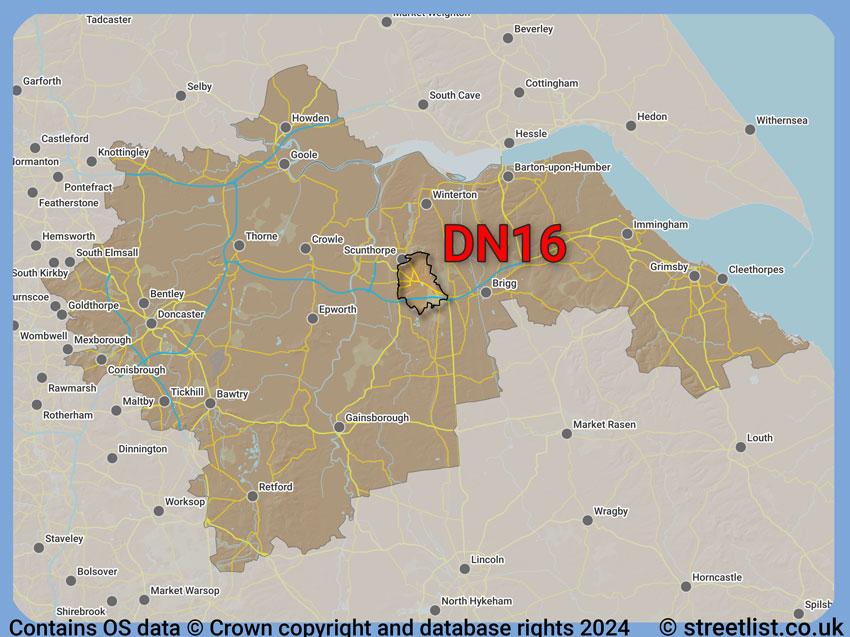 Where the DN16 postcode district lies within the wider  postcode area