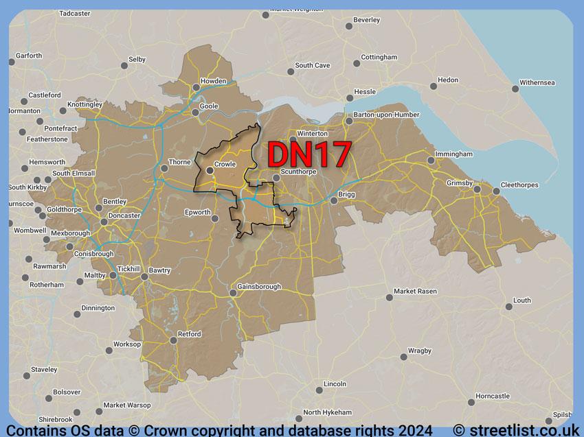 Where the DN17 postcode district lies within the wider  postcode area